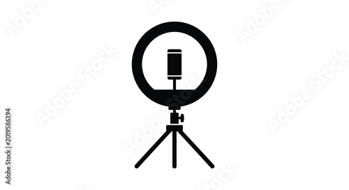 Foto Ring light with smartphone on tripod black silhouette high quality