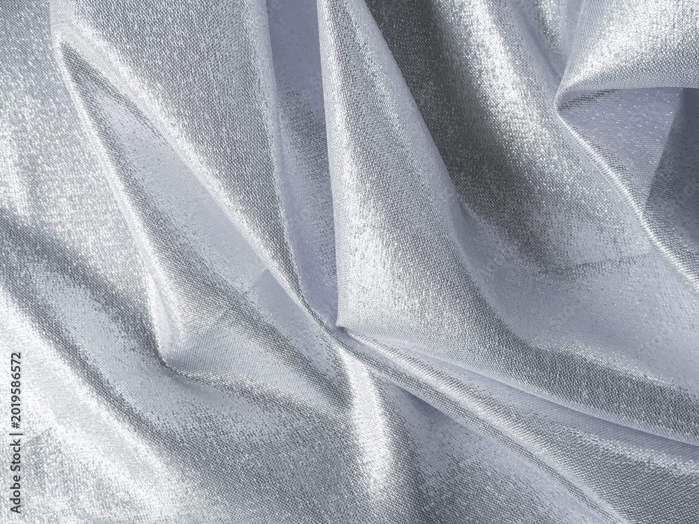 Fototapeta premium Cloth silver grey fabric background soft pattern texture abstract fashion design textile clothing silk surface wallpaper luxury, backdrop wedding christmas decoration romantic, mockup cosmetic.