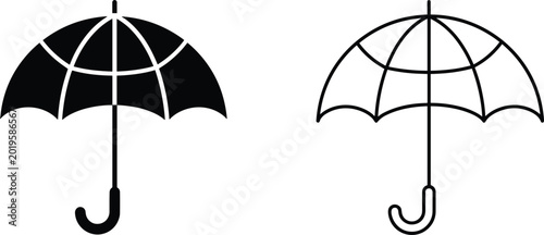 Konstfotografi Classic umbrella vector icon set featuring flat black silhouette and clean line