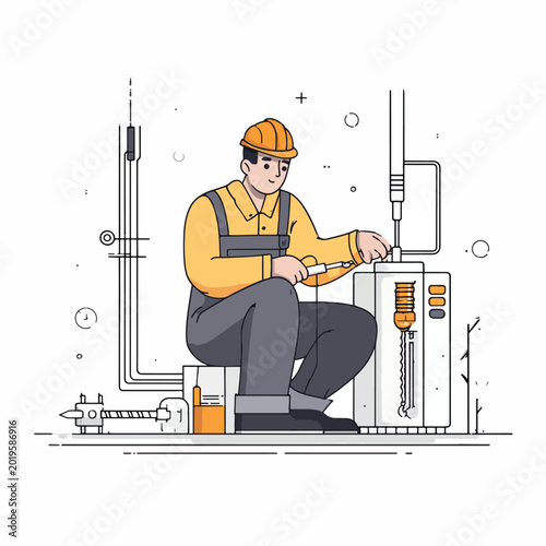 Man in hard hat working industrially.