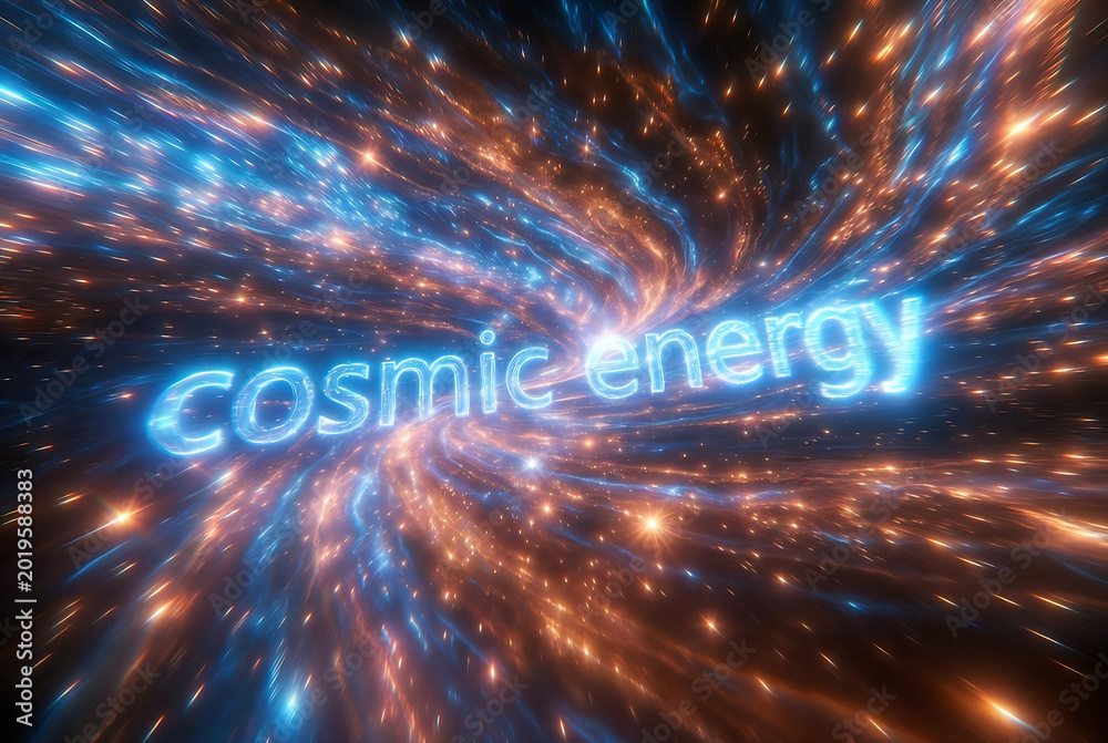 Fototapeta premium Cosmic energy, represented by swirling light and particles, suggesting the vastness of space.