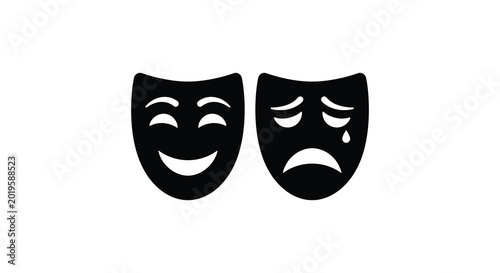 Two theatrical masks depicting comedy and tragedy black silhouette