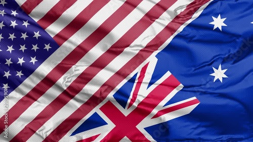 Merged flags of USA and Australia symbolize a soccer match between the two nations.