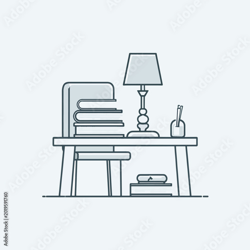 A desk with a stack of books.