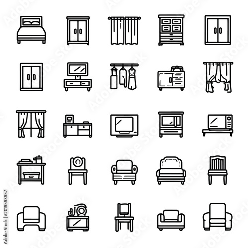Furniture icons in various styles.