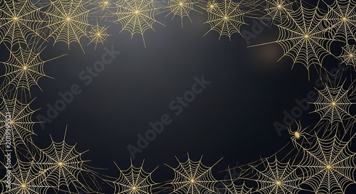 Golden spiderwebs frame a dark background halloween or decorative design