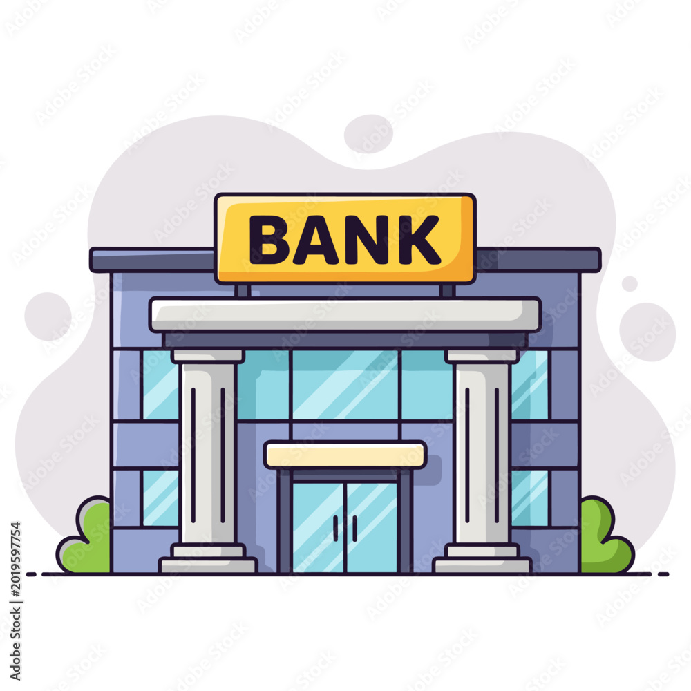 Fototapeta premium Bank building facade showing entrance with columns outdoors. non editable strokes