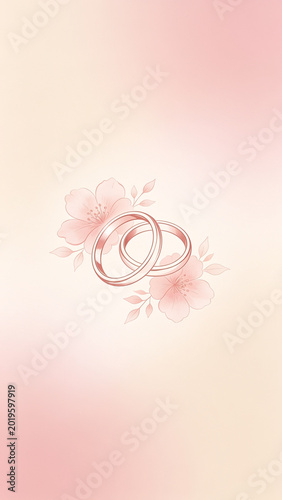 Elegant watercolor illustration of intertwined rose gold wedding rings with delicate pink blossoms, symbolizing enduring love and commitment
