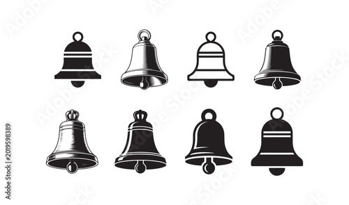 Schilderij op canvas Bell vector set of black silhouettes for service school and church decoration in vintage
