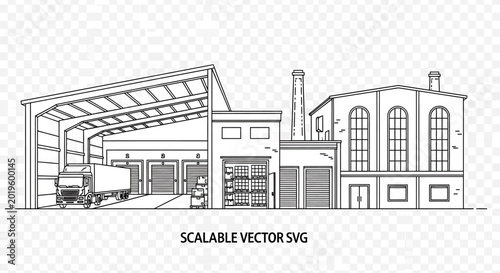 Industrial building with large windows.