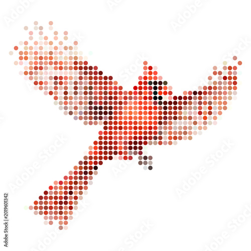 Pixelated red cardinal bird in flight with cardinal silhouette wildlife feathers abstract