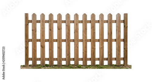 Wooden picket fence with pointed pickets isolated on transparent background