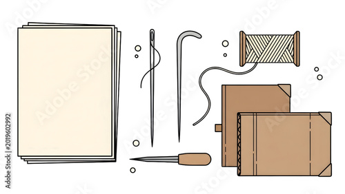Bookbinding and Sewing Tools Illustration png for Creative Craft Projects