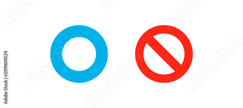 Foto Circles featuring a plain blue ring and a red forbidden sign illustrate standard warning and confirmation symbols