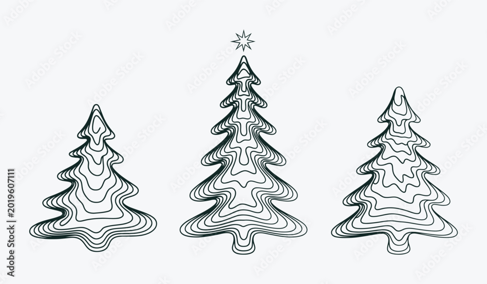 Obraz premium Festive Winter Pine Tree Ornament Sketch Silhouette Set. Artistic hand drawn Christmas tree silhouette collection with decorative sketch style pine tree shapes for festive winter holiday.