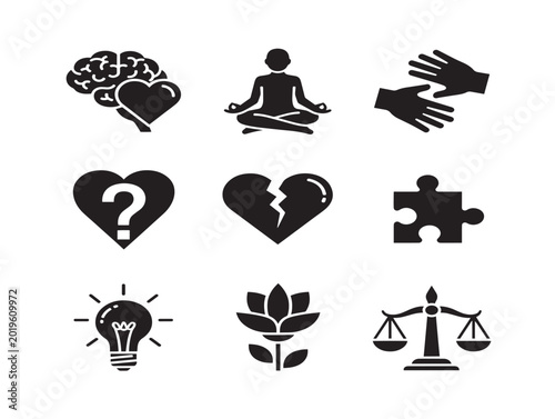 Vector icons set of mental health and wellness concepts in flat design