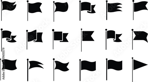 Tableau sur toile Black flag silhouette icons collection, waving banner symbols for navigation mar