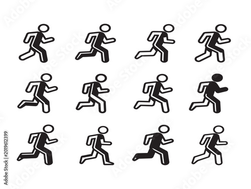 Vector illustration of people running in various motion poses