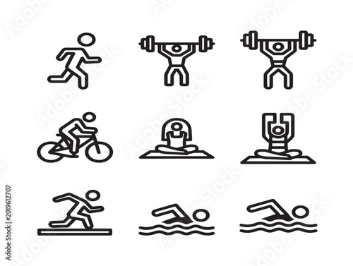 Vector line art of sports and exercise activities set