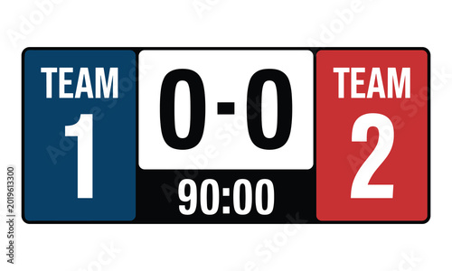 Фотография Professional digital sports scoreboard graphic showing a tense zero to zero draw at full time under flat studio light