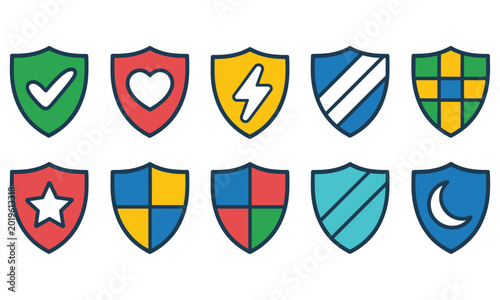 Vibrant flat shield icons for safety and protection shown under bright studio lighting for professional web design. Free Download Vibrant flat shield icons for safety and protection shown under bright studio lighting for professional web design. - GFXLoad
