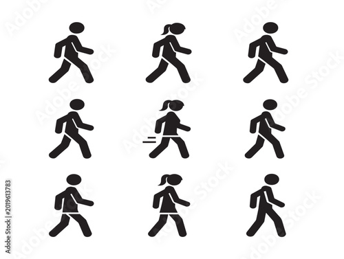 Vector illustration of people walking in flat minimalist style