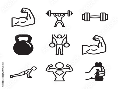 Vector illustration of fitness exercise icons in line art style