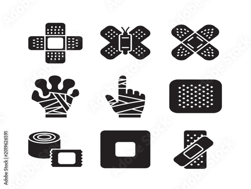 Vector illustration of bandages and medical cross symbols in flat design