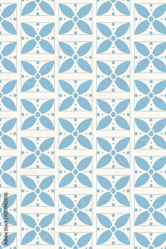 Blue Retro Floral Tile Seamless Pattern