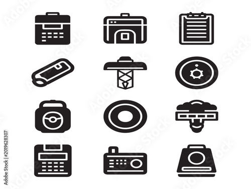 Collection of travel and technology vector icons in flat design