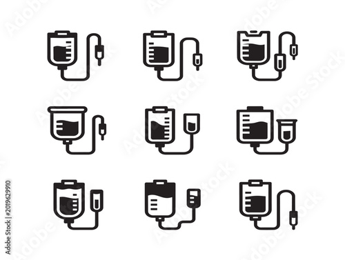 Vector set of iv drip bags and infusion medical equipment illustrations
