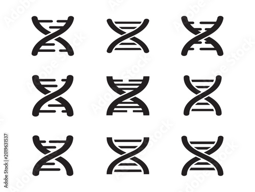 Dna helix icons vector set in line art style
