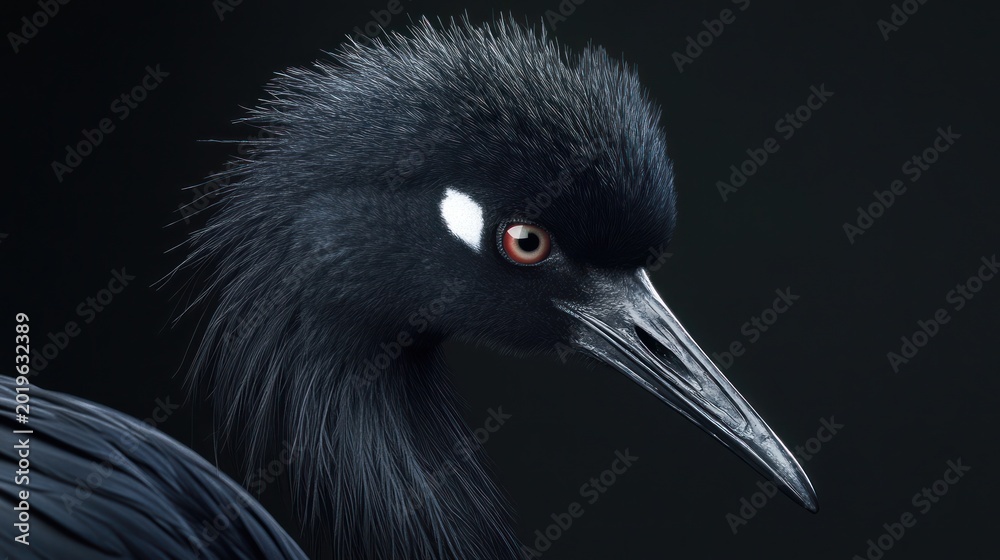 Fototapeta premium Close-up black bird profile, dark background. Stock photo
