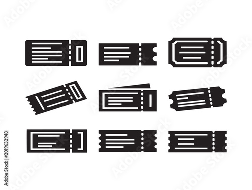 Vector train ticket icons set with geometric design and perforated edges