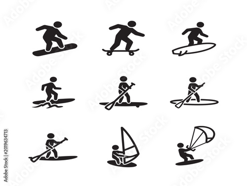 Vector snowboarding and surfing action poses illustration