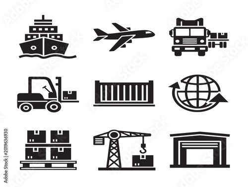 Vector illustration of transport and logistics icons set