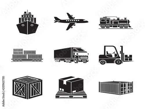 Vector illustration of transport and logistics icons set