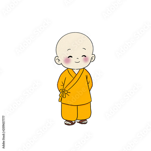 Quadro su tela Adorable young novice monk doodle, whimsical zen character art