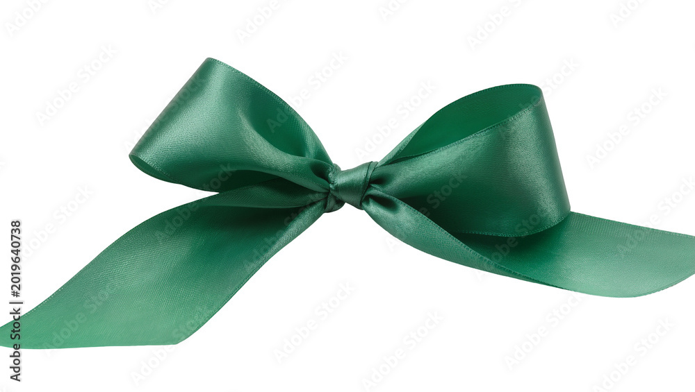 Naklejka premium Emerald green satin ribbon bow elegantly tied and flowing, isolated on transparent background