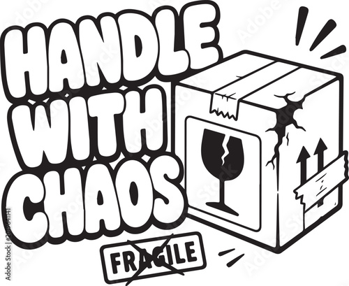 Tableau sur toile Handle with Chaos cartoon box, conveying the message of fragile handling with a touch of fun