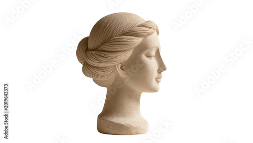 Fotografi Classical stone bust of a woman with braided hair, isolated on transparent backg