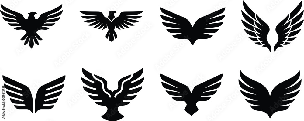 Fototapeta premium Black Eagle and Phoenix Wings Vector Designs Collection