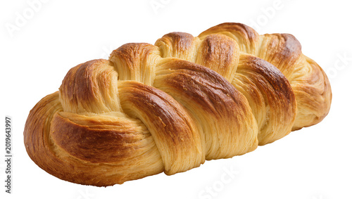 Cuadro en lienzo Golden brown braided challah bread loaf, isolated on transparent background