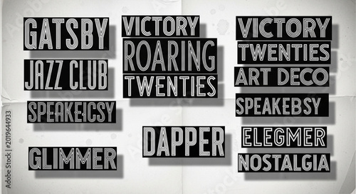 Canvas Print Gatsby Jazz Club Art Deco Typography Signs.