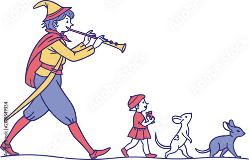 Bild auf Leinwand Pied Piper of Hamelin Illustration