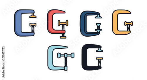 Clamp Line art vector set clean colorful shapes illustration