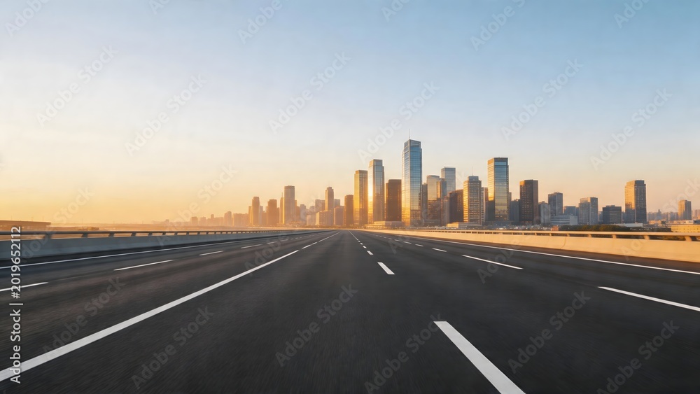 Fototapeta premium Empty highway leading to city skyline