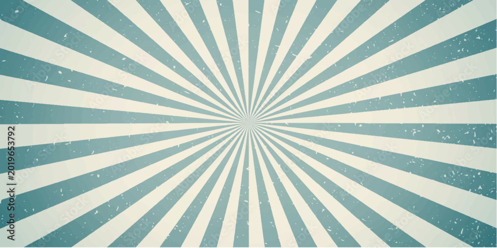 Obraz premium Vintage retro grunge sunburst wallpaper featuring yellow radial rays and a blue starburst pattern on textured paper art backdrop