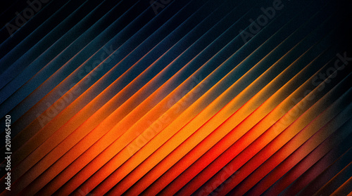 Grainy ribbed abstract background with diagonal lines, gradient from dark blue to bright orange, textured surface, modern design