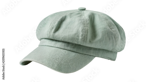 Cuadro en lienzo Light green linen newsboy cap with button on top, isolated on transparent backgr